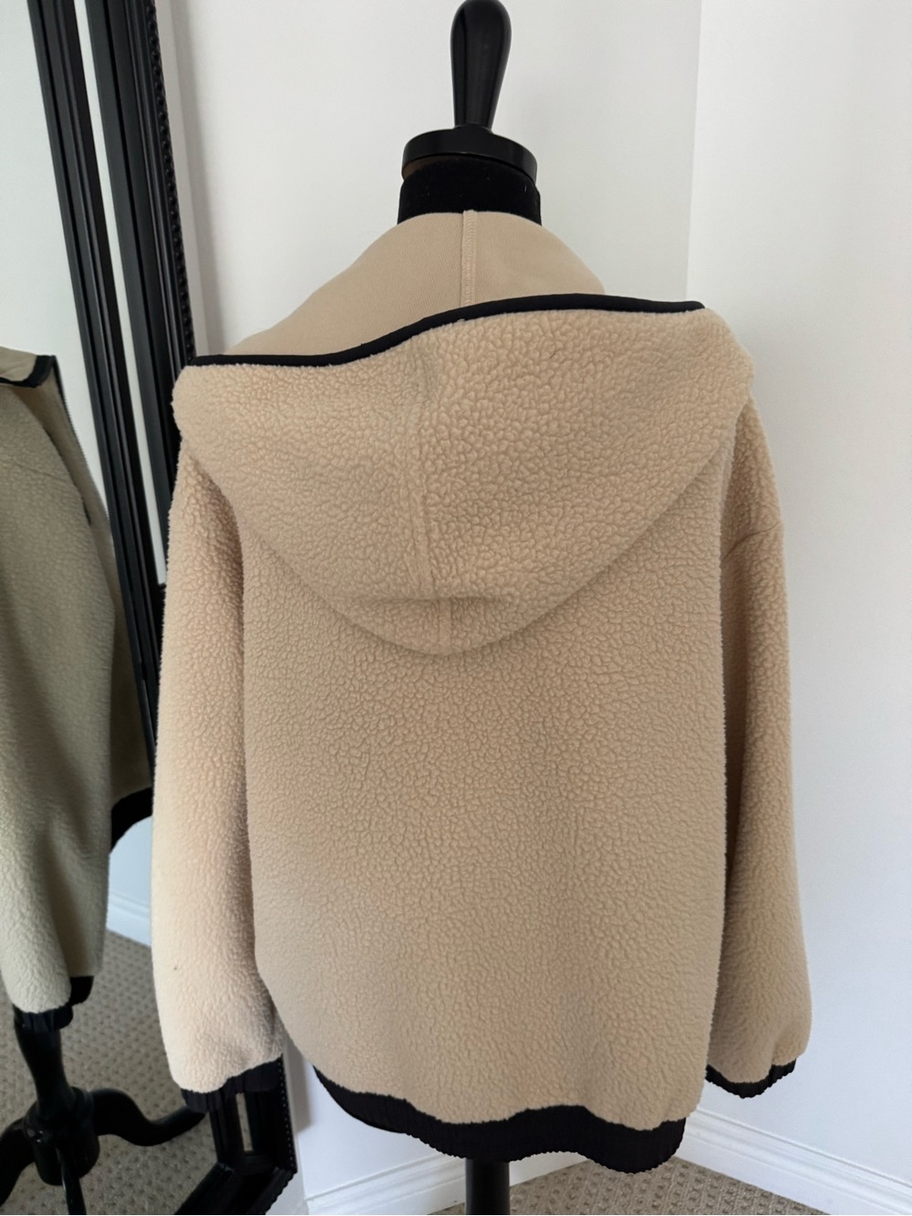 Levi's Cream Sherpa Hooded Jacket with Black Trim